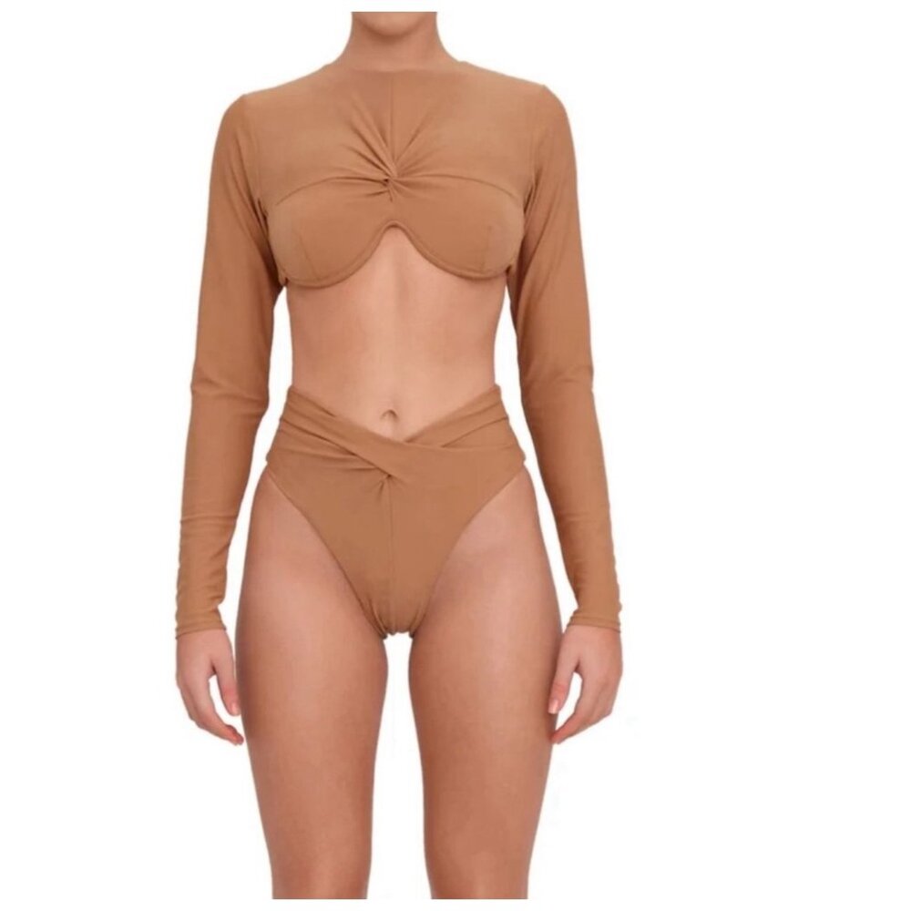 NWT Andrea Iyamah Akacia Nude Long‎ Sleeve Bikini Top XS, S - Picture 11 of 14